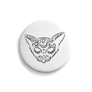 Sugar Skull Cat Button