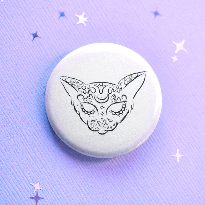 Sugar Skull Cat Button